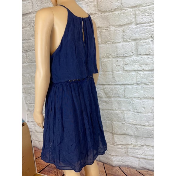 IZ Buyer Dress Size 11 Dark Blue Dress with Overlay Top Cover Trim Lined Dress - Picture 4 of 11